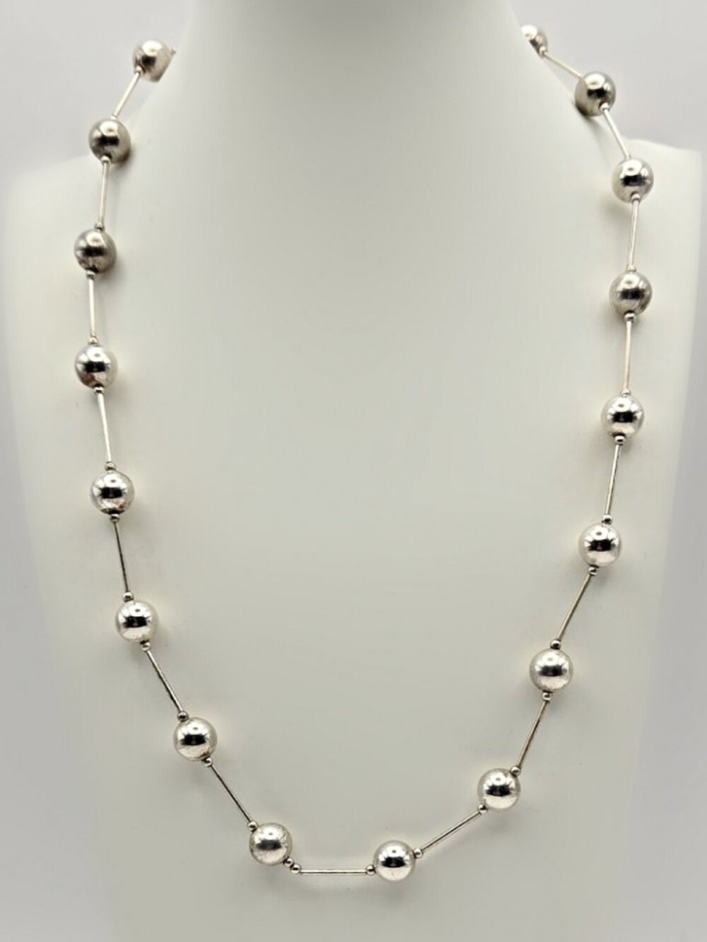 Vintage Sterling Silver Stick and Ball Necklace 18" Station Necklace Minimalist - Picture 3 of 6
